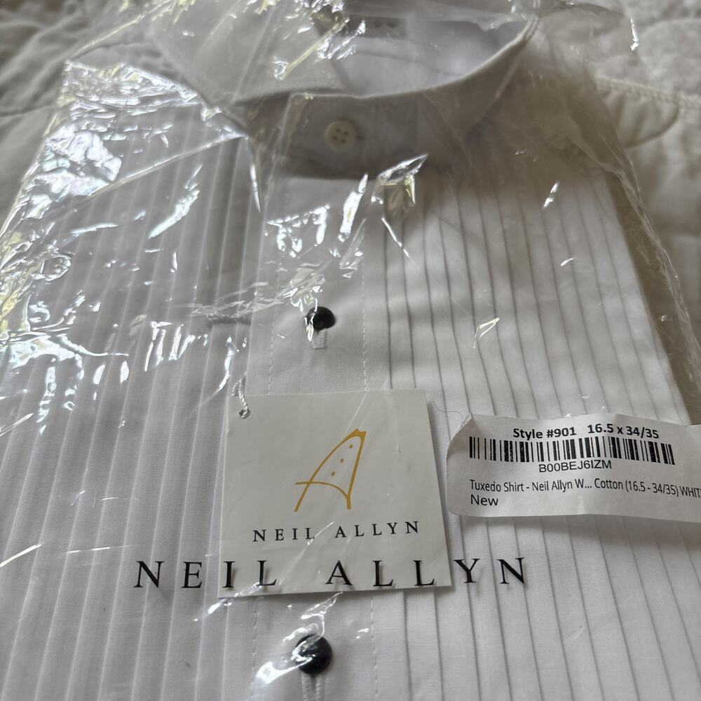 NWT Neil Allyn Mens Premium White Button Cotton Tux Like Dress Shirt Size Large